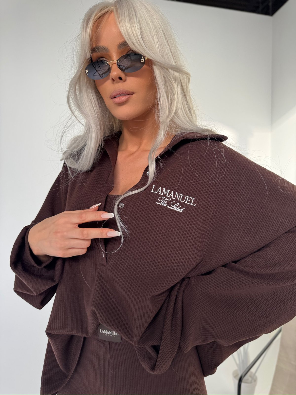 Bluza prążkowana SEPARATE, czekolada