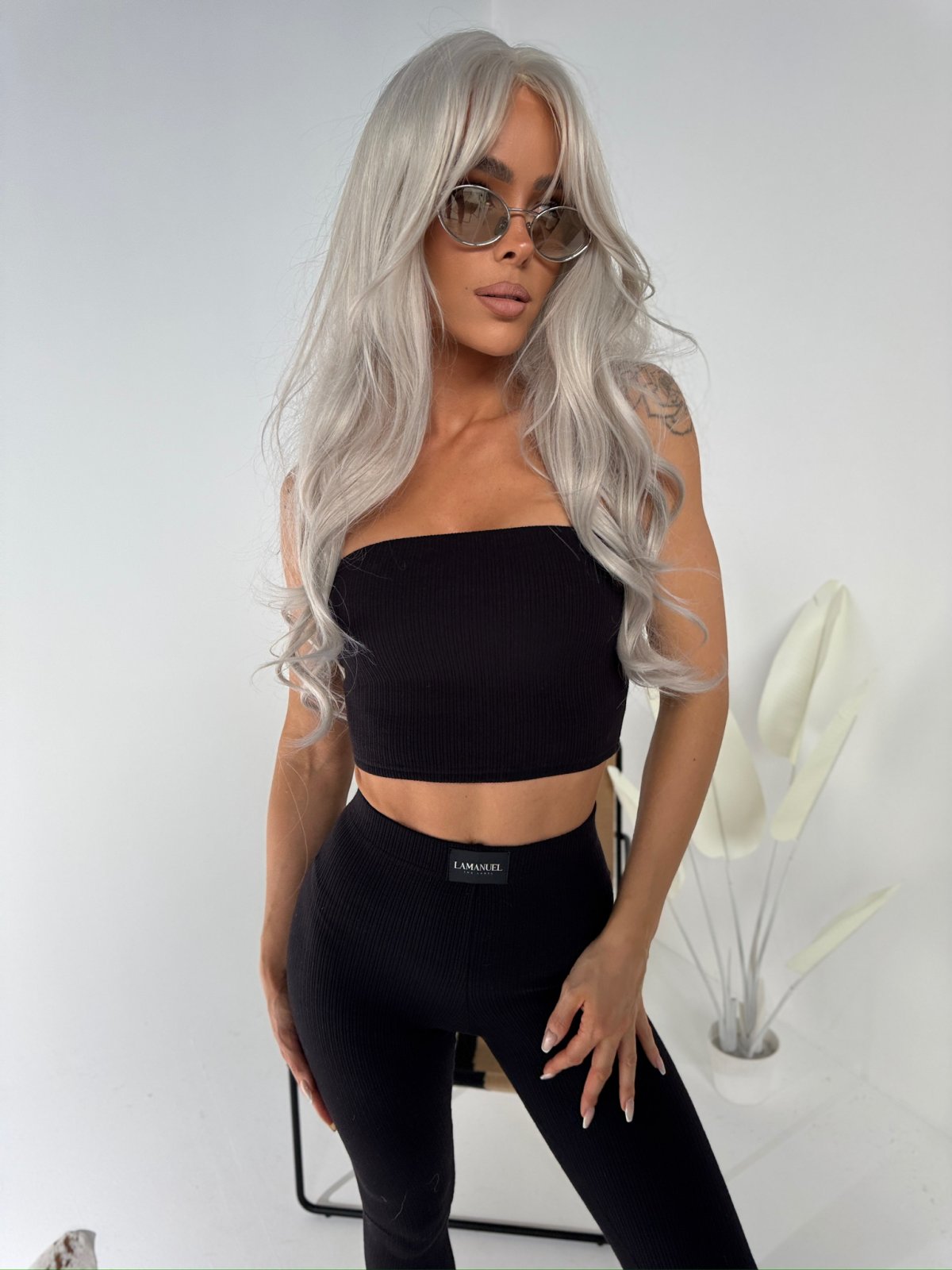 Komplet prążkowany SEPARATE, czarny