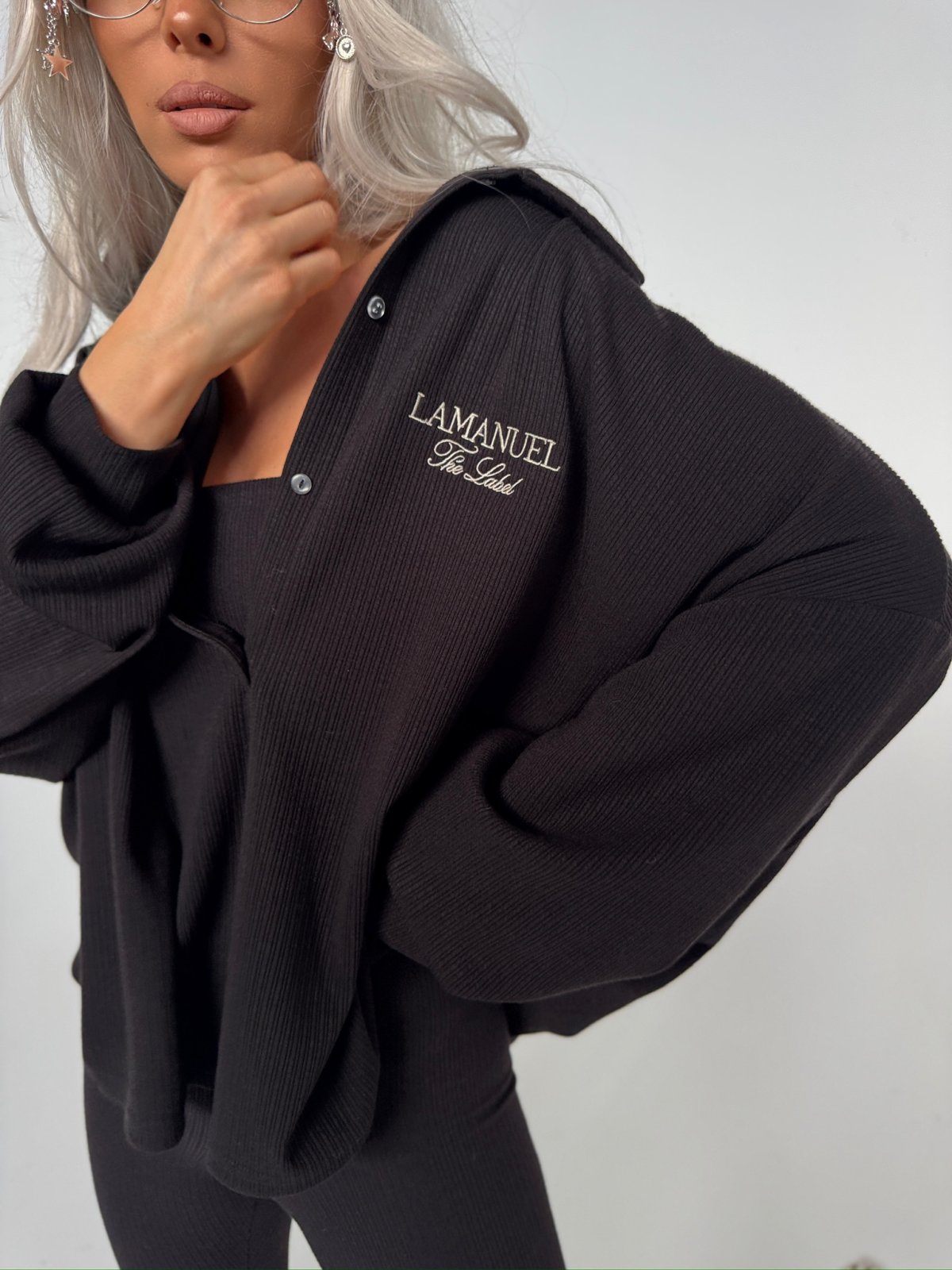 Bluza prążkowana SEPARATE, czarna