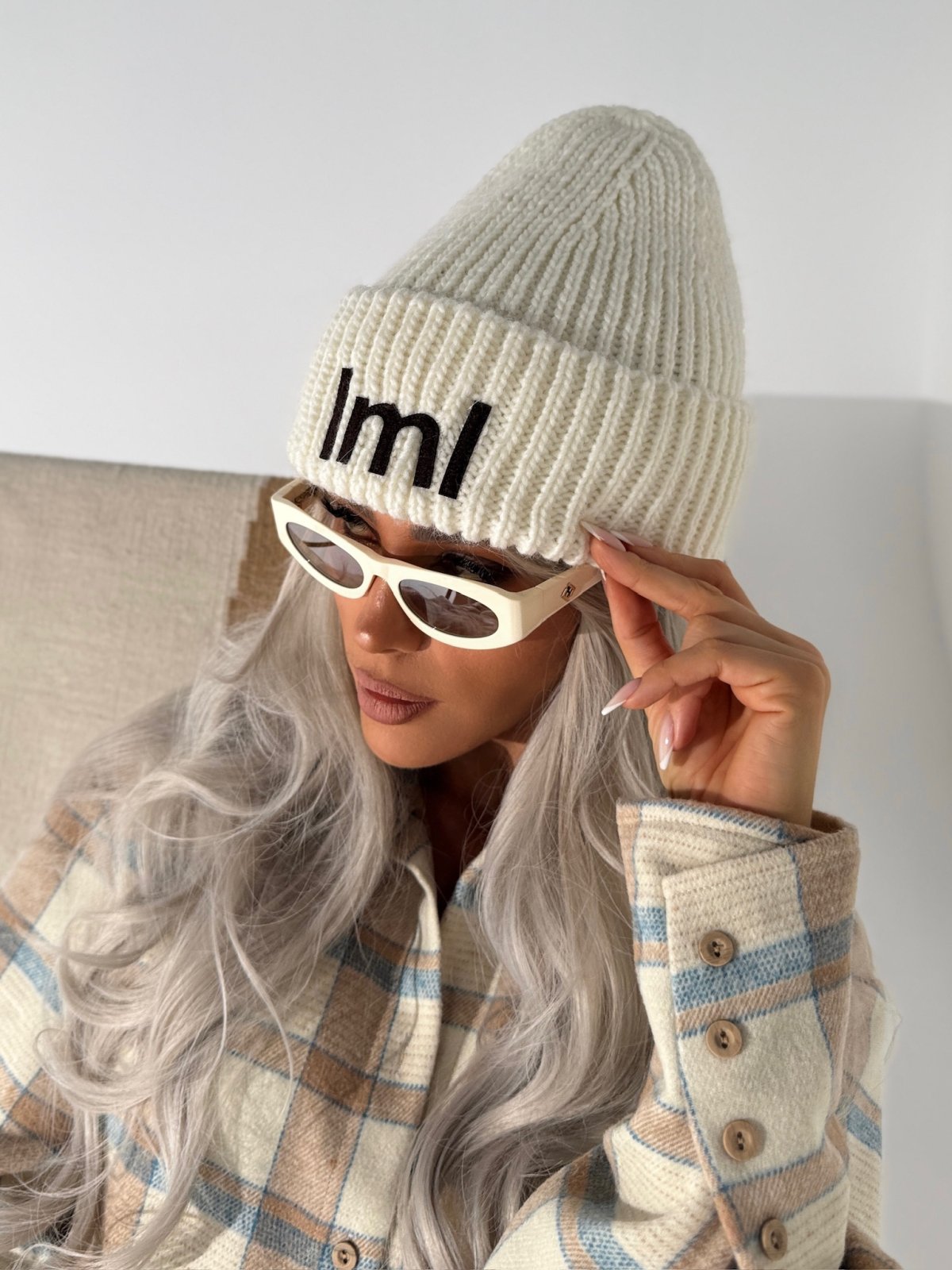 Czapka z wełną merino POLAR, ecru