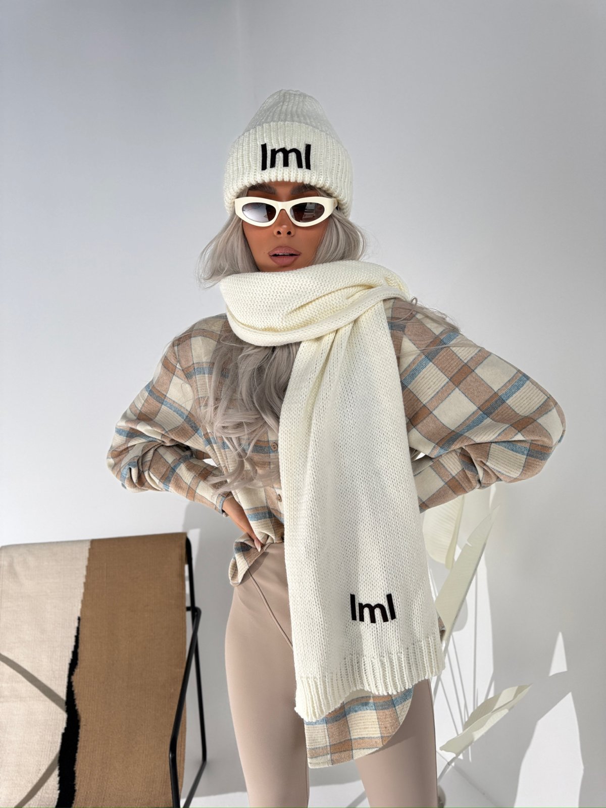 Czapka z wełną merino POLAR, ecru