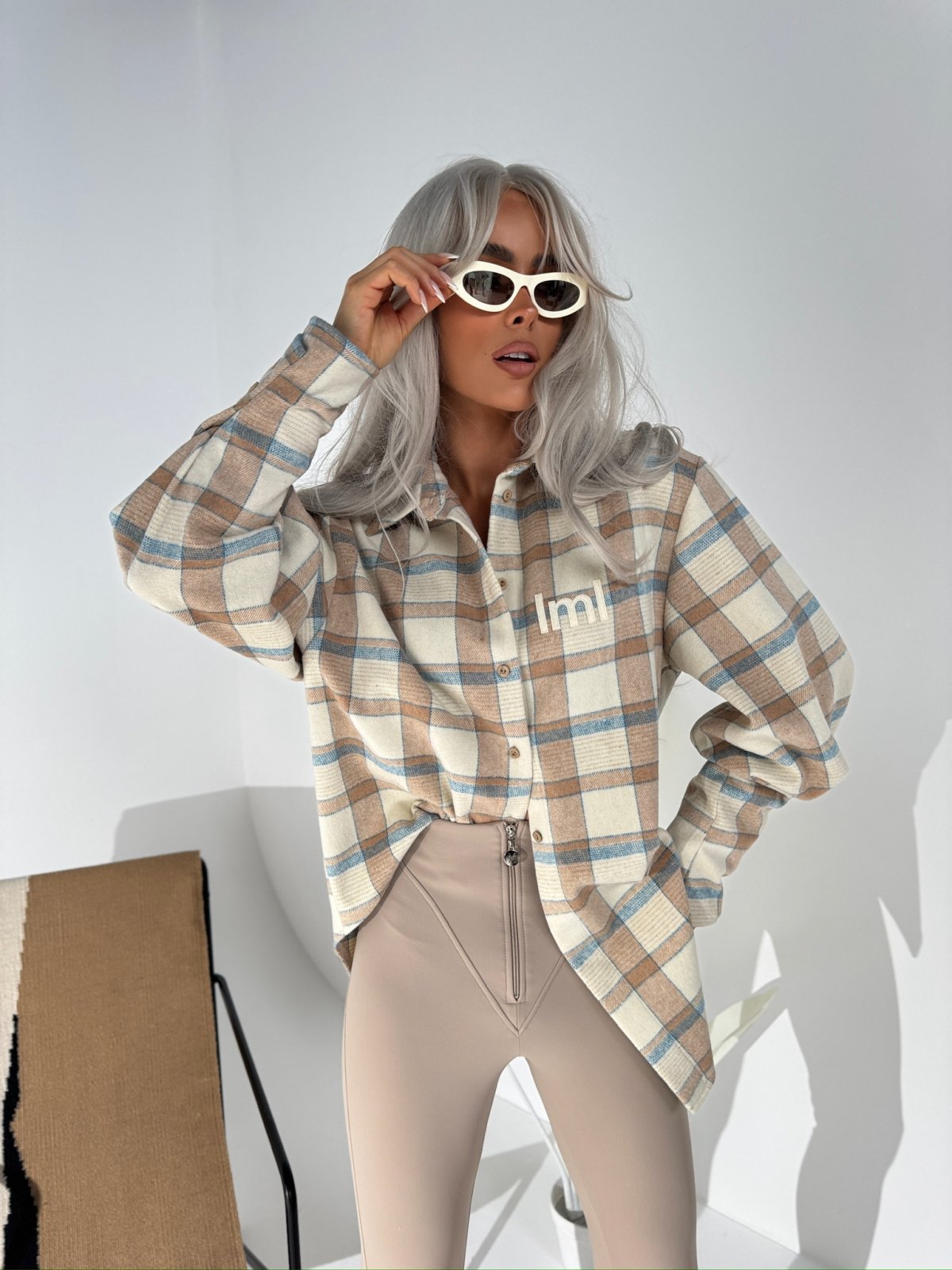 Koszula w kratę ICEBERG, beż