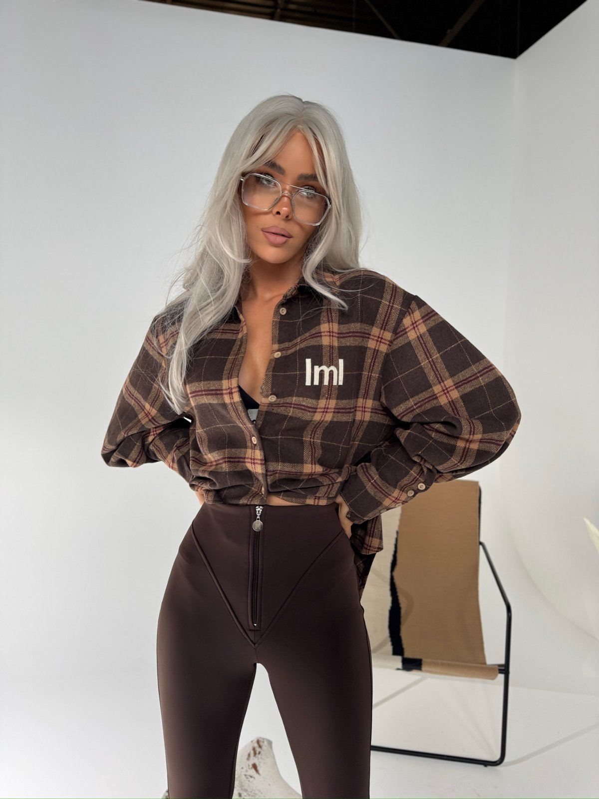 Koszula w kratę ICEBERG, czekolada