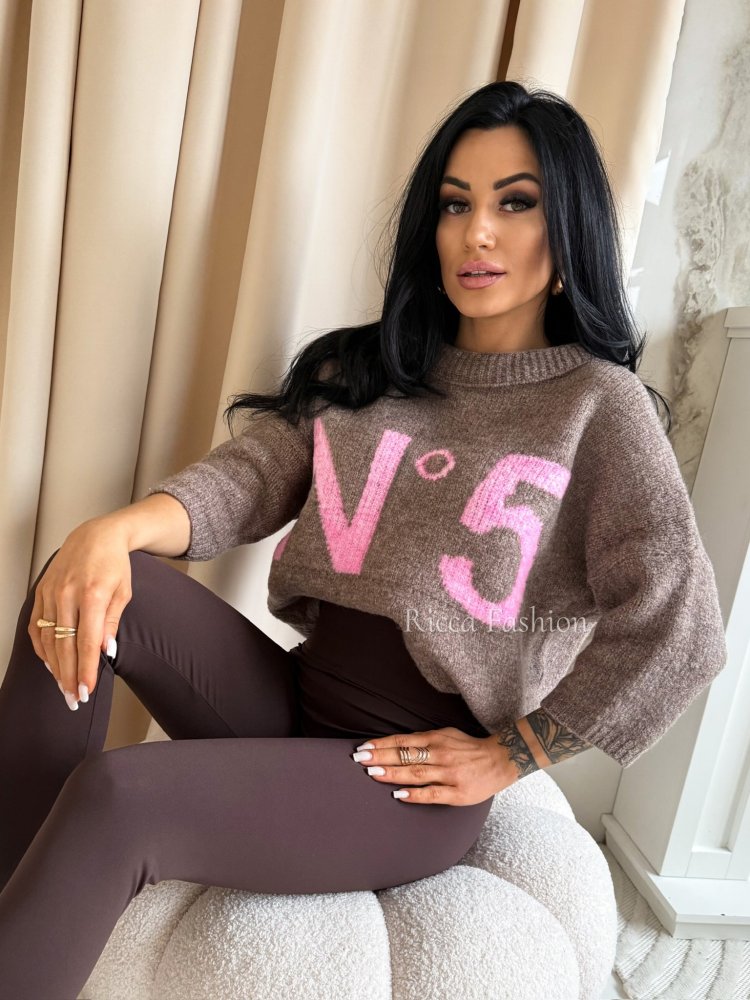 Sweter z wełną NUMERRO, mocca