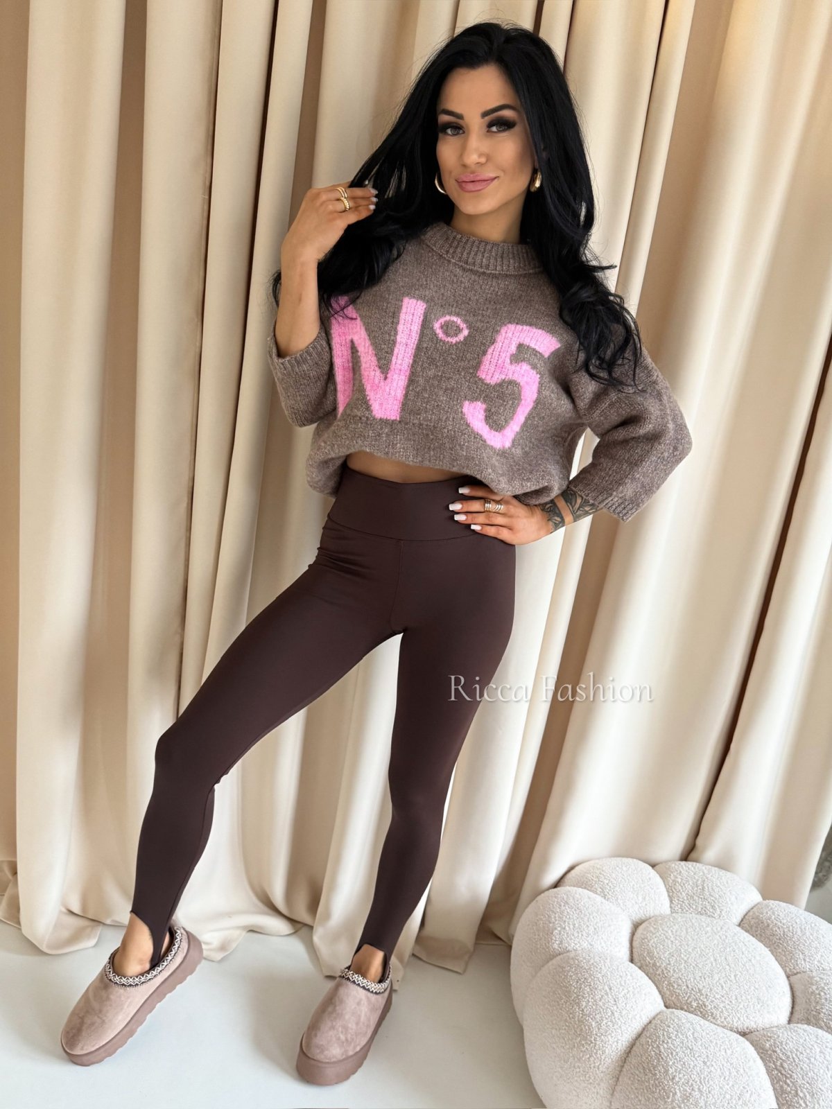 Sweter z wełną NUMERRO, mocca