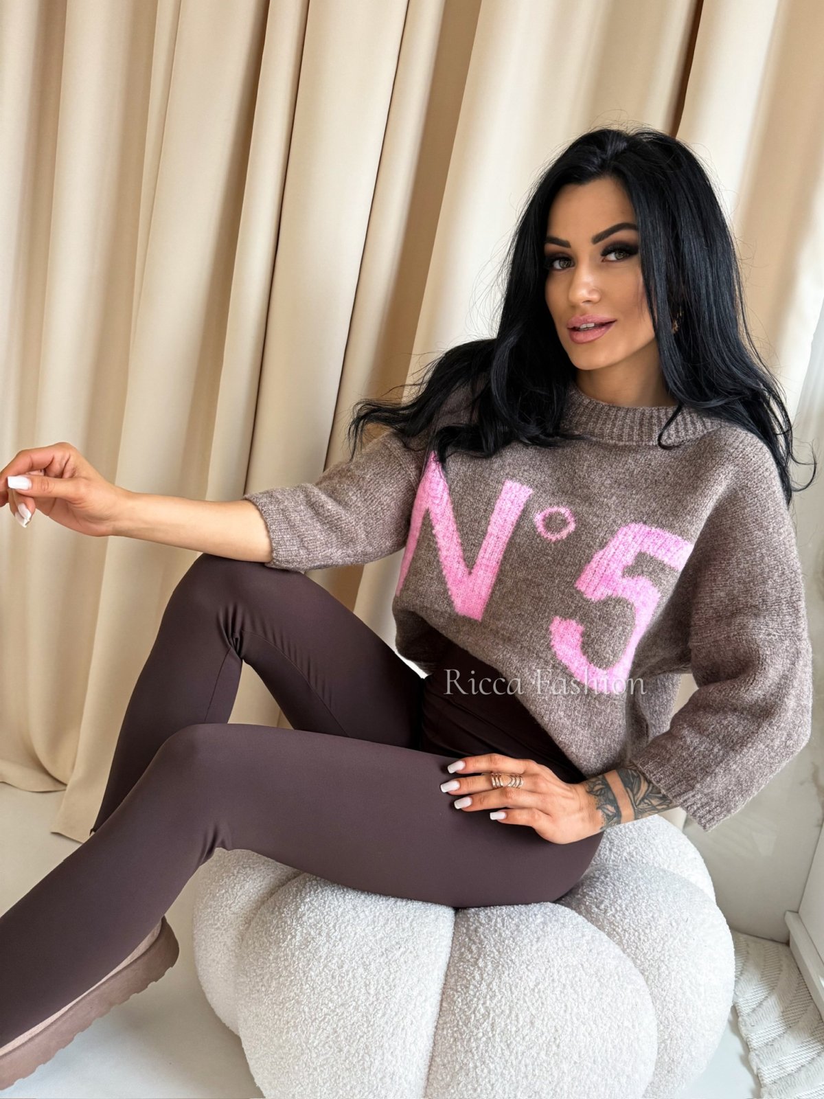 Sweter z wełną NUMERRO, mocca