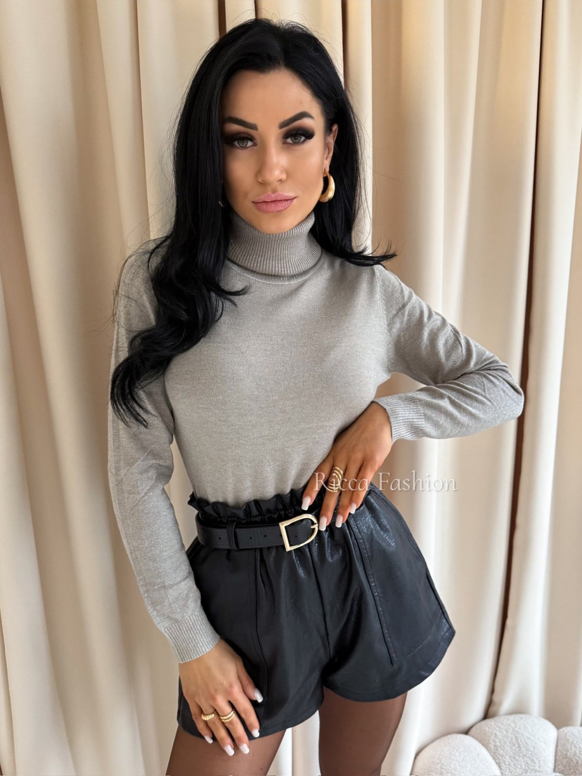 Golf z błyszczącą nitką SPARKLE, taupe