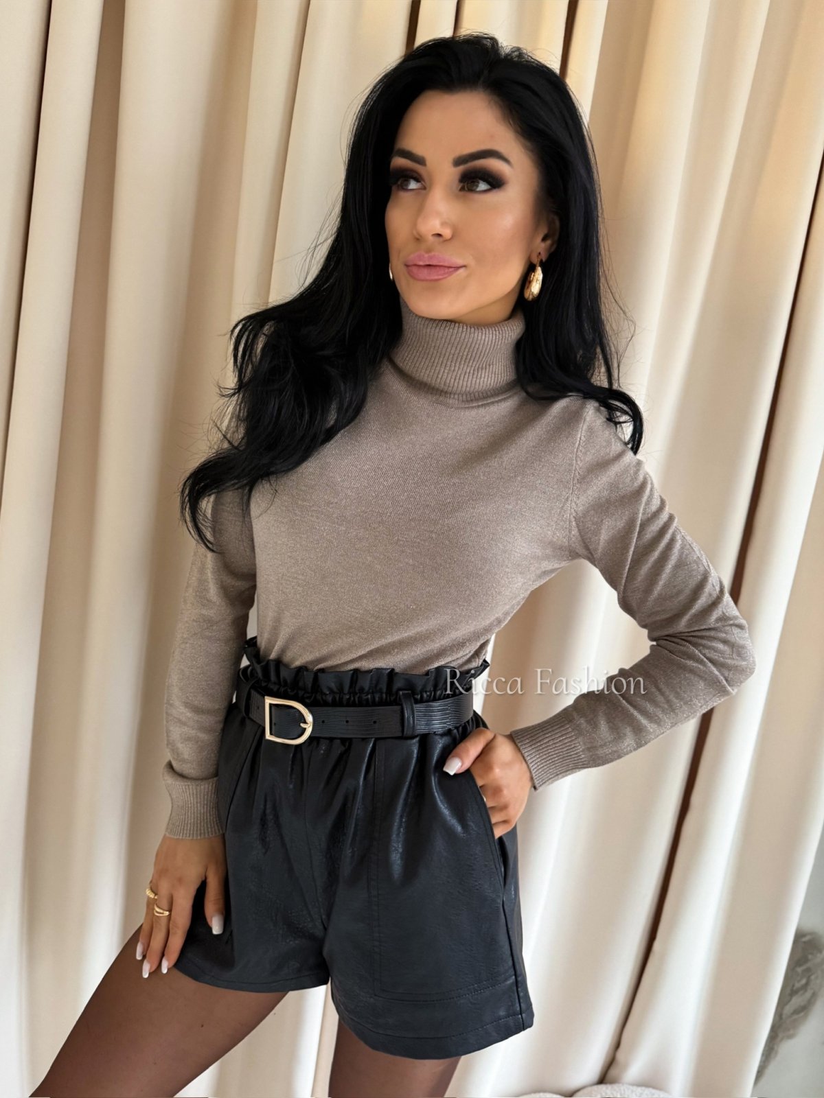 Golfz błyszczącą nitką SPARKLE, beż