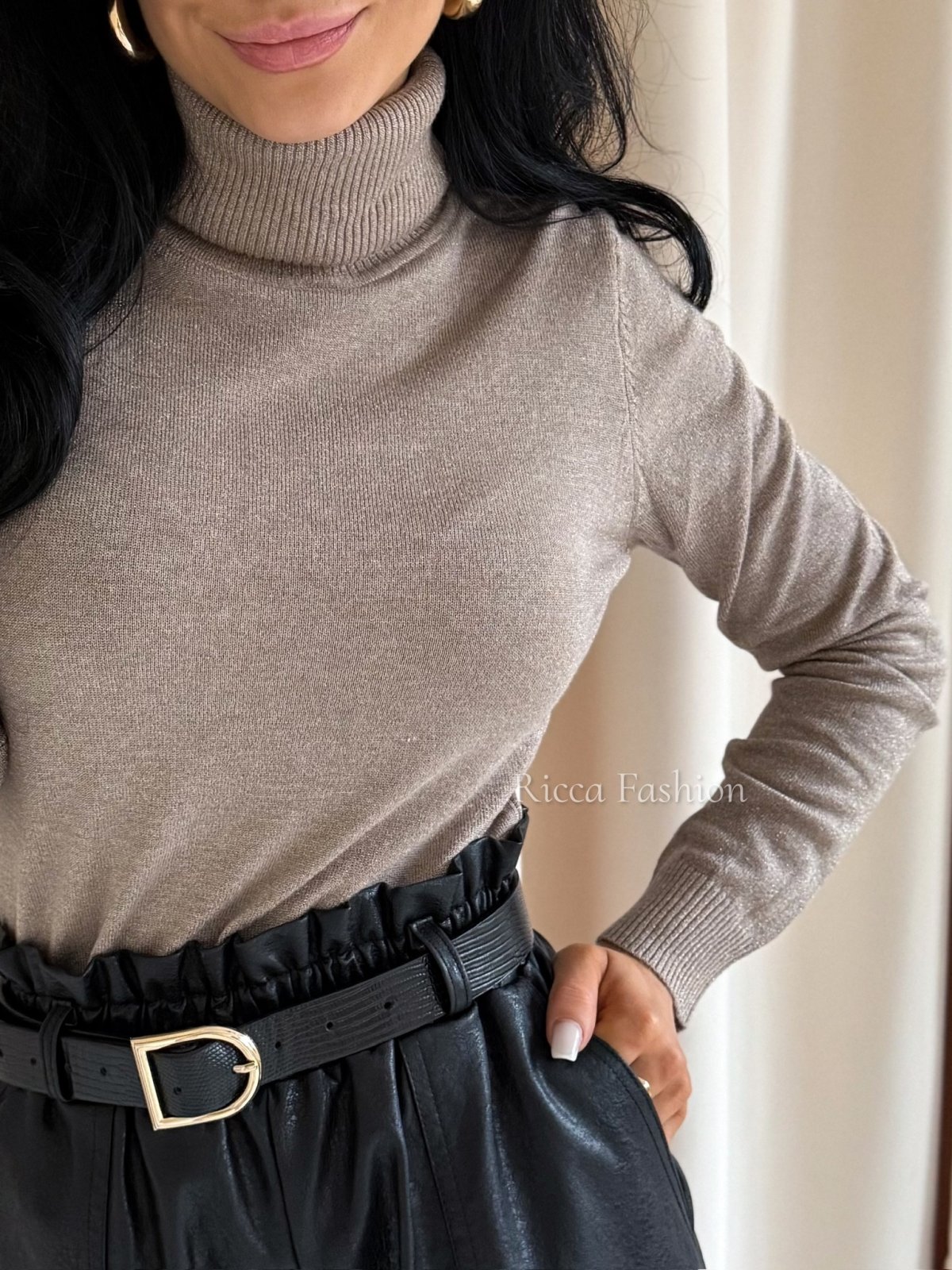 Golfz błyszczącą nitką SPARKLE, beż