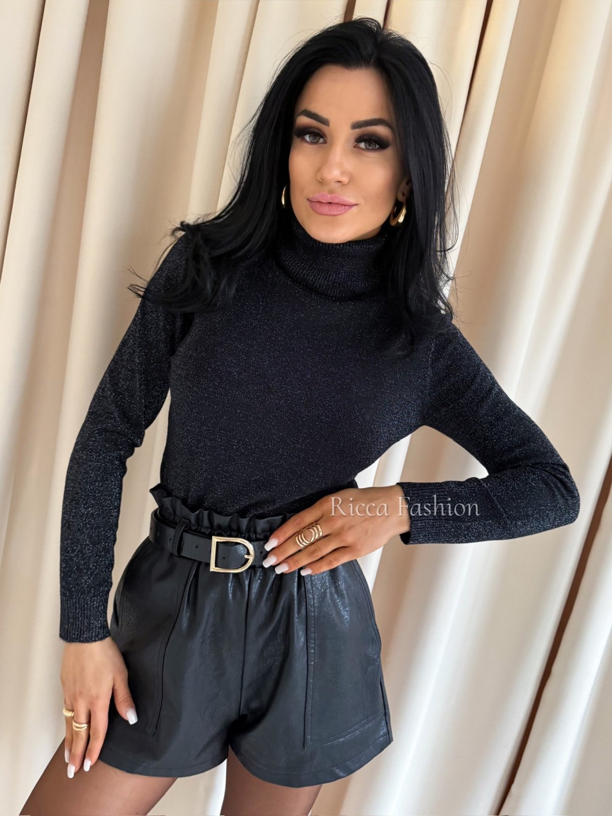 Golf z błyszczącą nitką SPARKLE, czarny