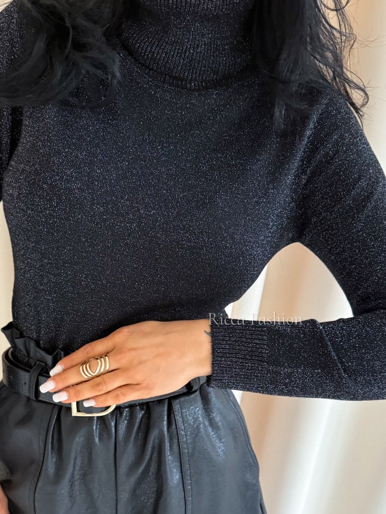 Golf z błyszczącą nitką SPARKLE, czarny