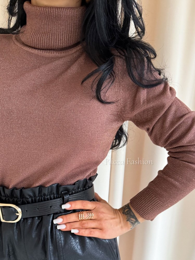 Golf z błyszczącą nitką SPARKLE, karmel