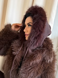 Balaclava/kaptur z wiskozą i wełną FURSI, chocolate