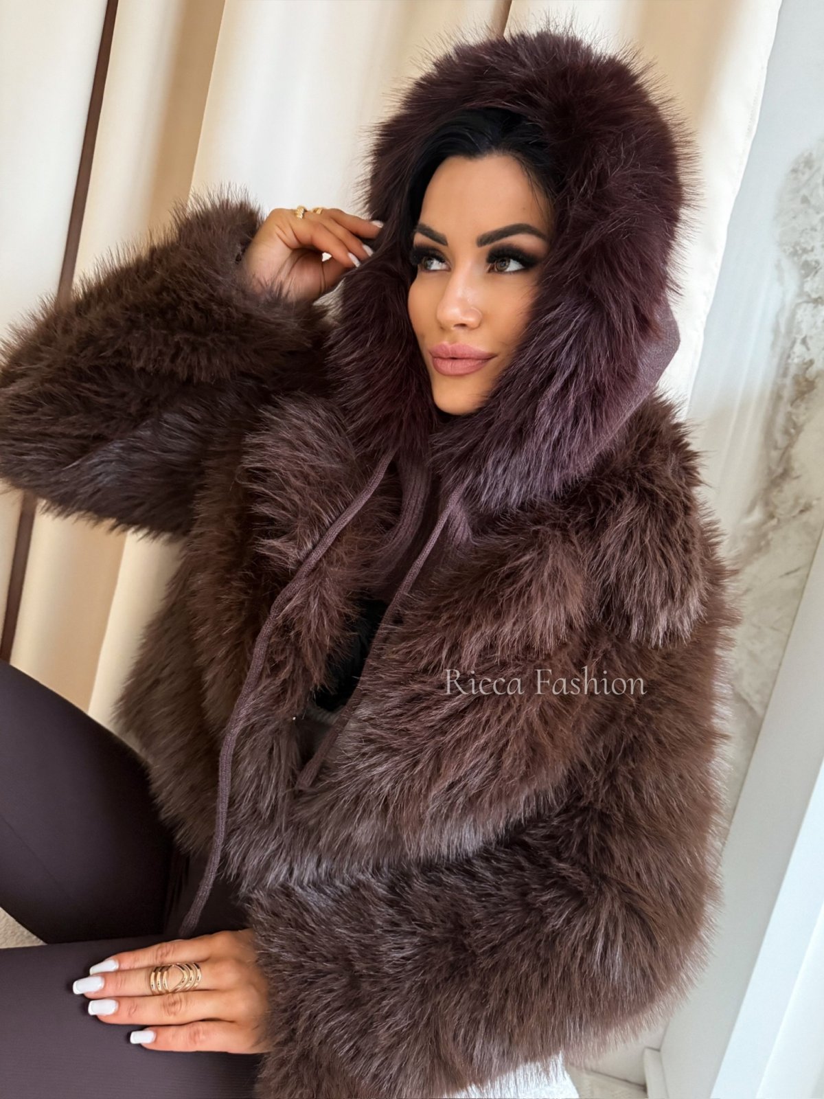 Balaclava/kaptur z wiskozą i wełną FURSI, chocolate