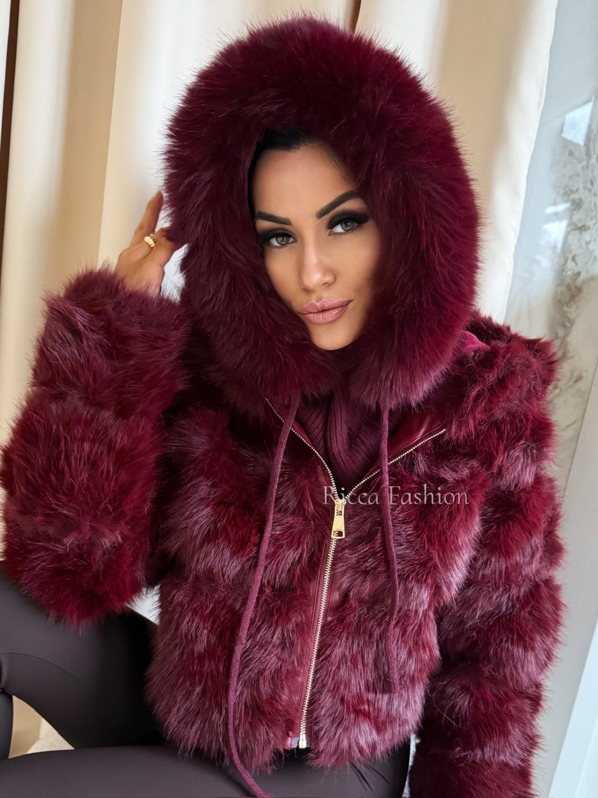 Balaclava/kaptur z wiskozą i wełną FURSI, burgund