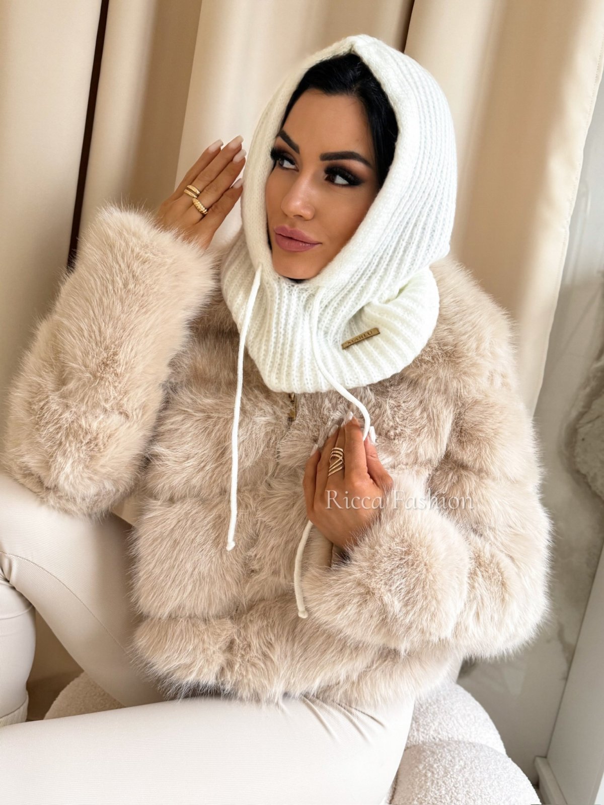 Balaclava/kaptur MARLU, ecru