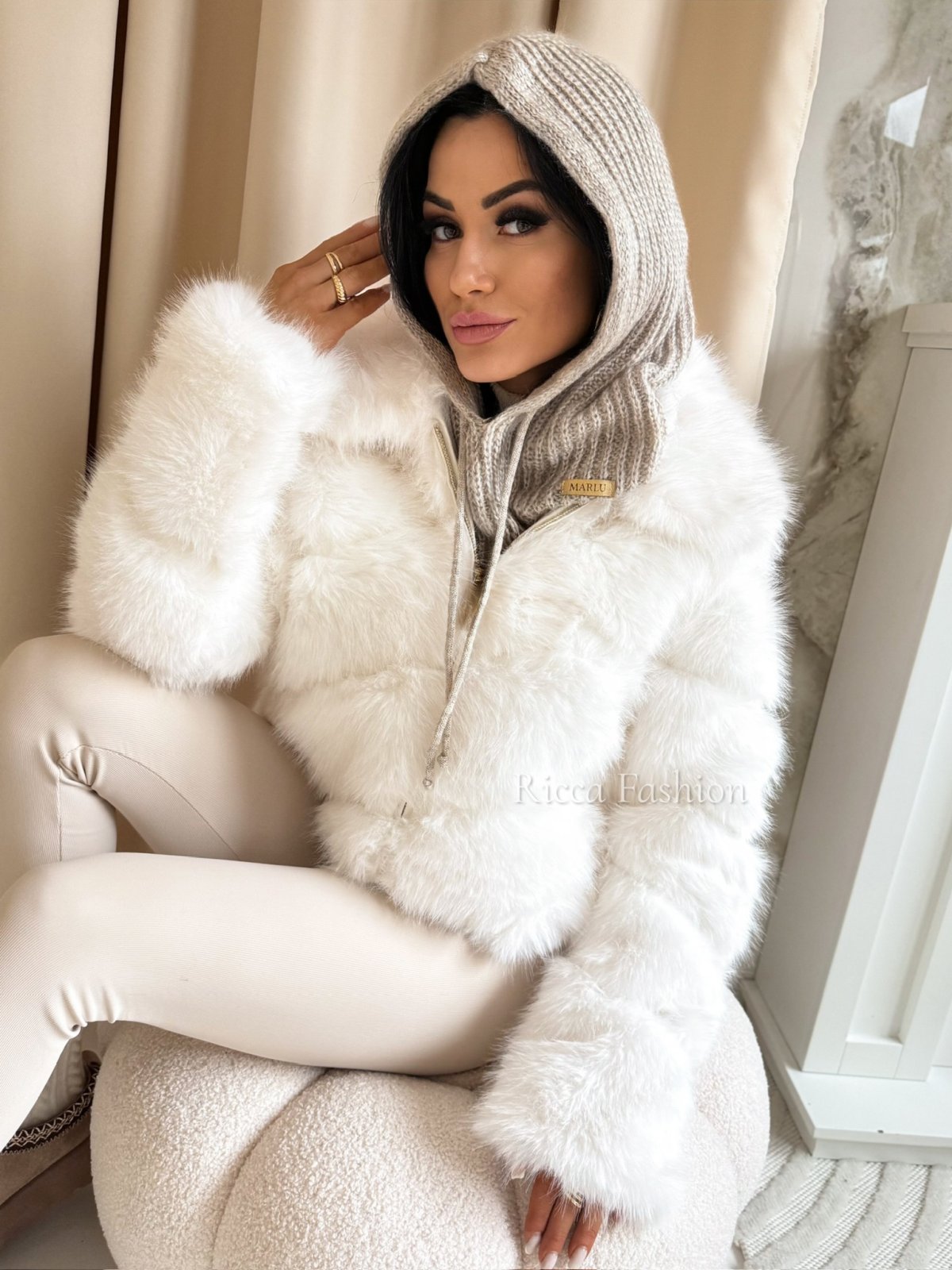 Balaclava/kaptur MARLU, cappuccino