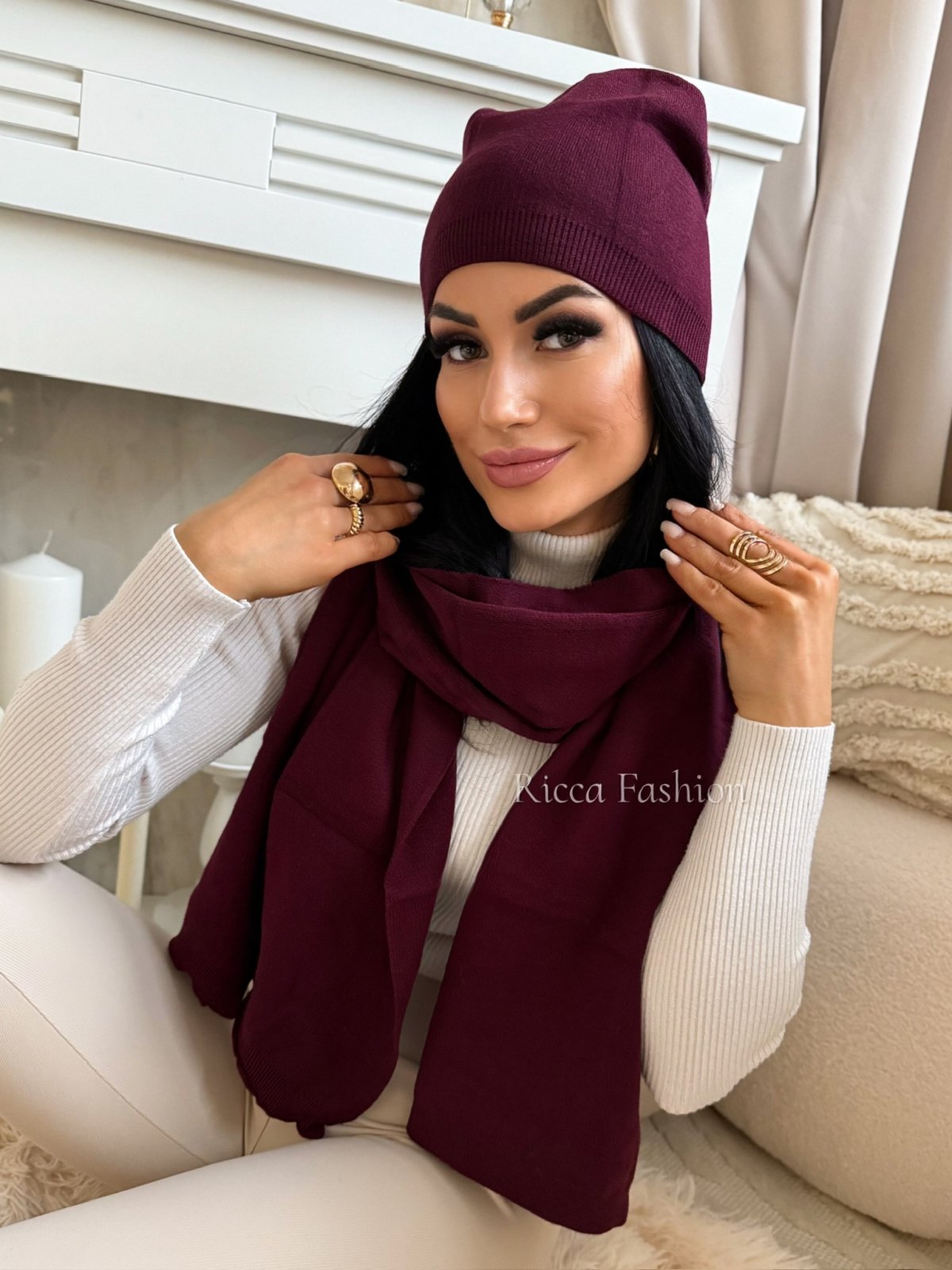 Komplet czapka+szalik z wełną SNOW TIME, burgund