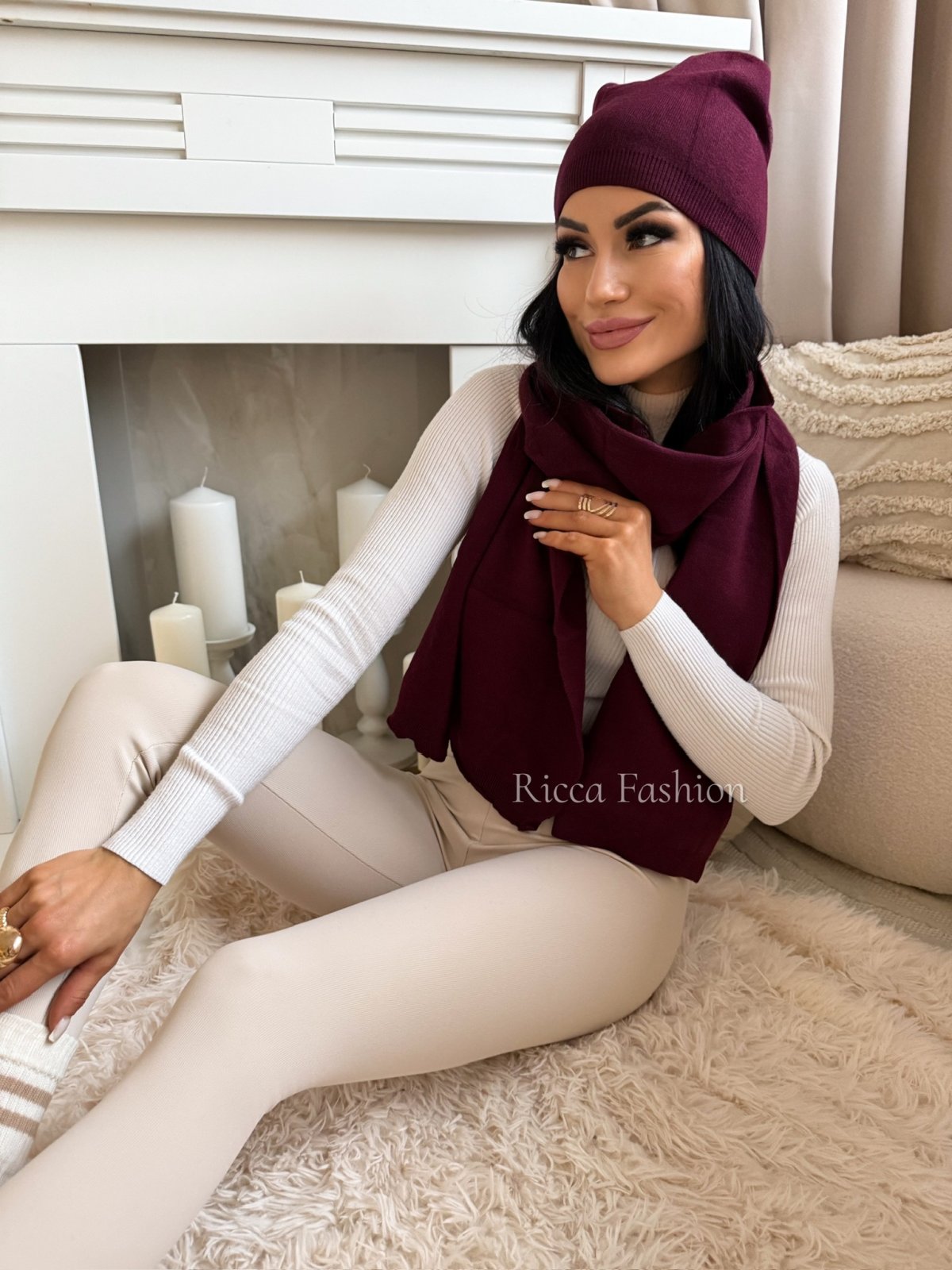 Komplet czapka+szalik z wełną SNOW TIME, burgund