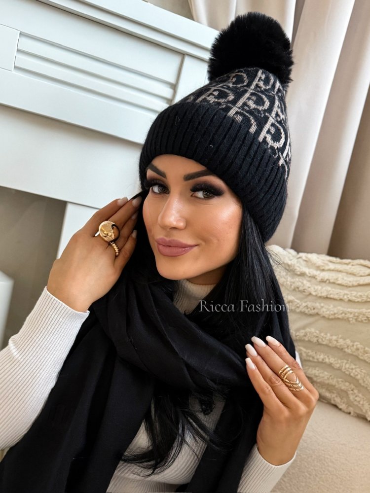 Czapka z kaszmirem DARCY, black