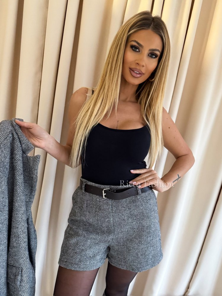 Szorty w jodełkę LISBONE, gray