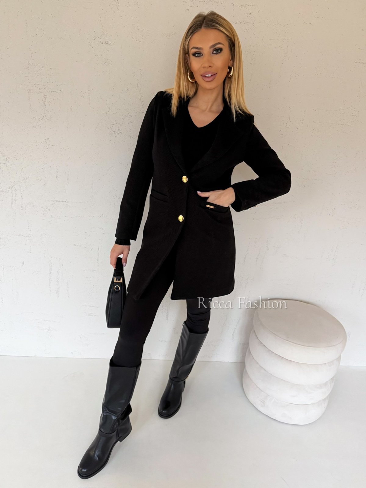 Płaszcz flauszowy ZIRELLE, black