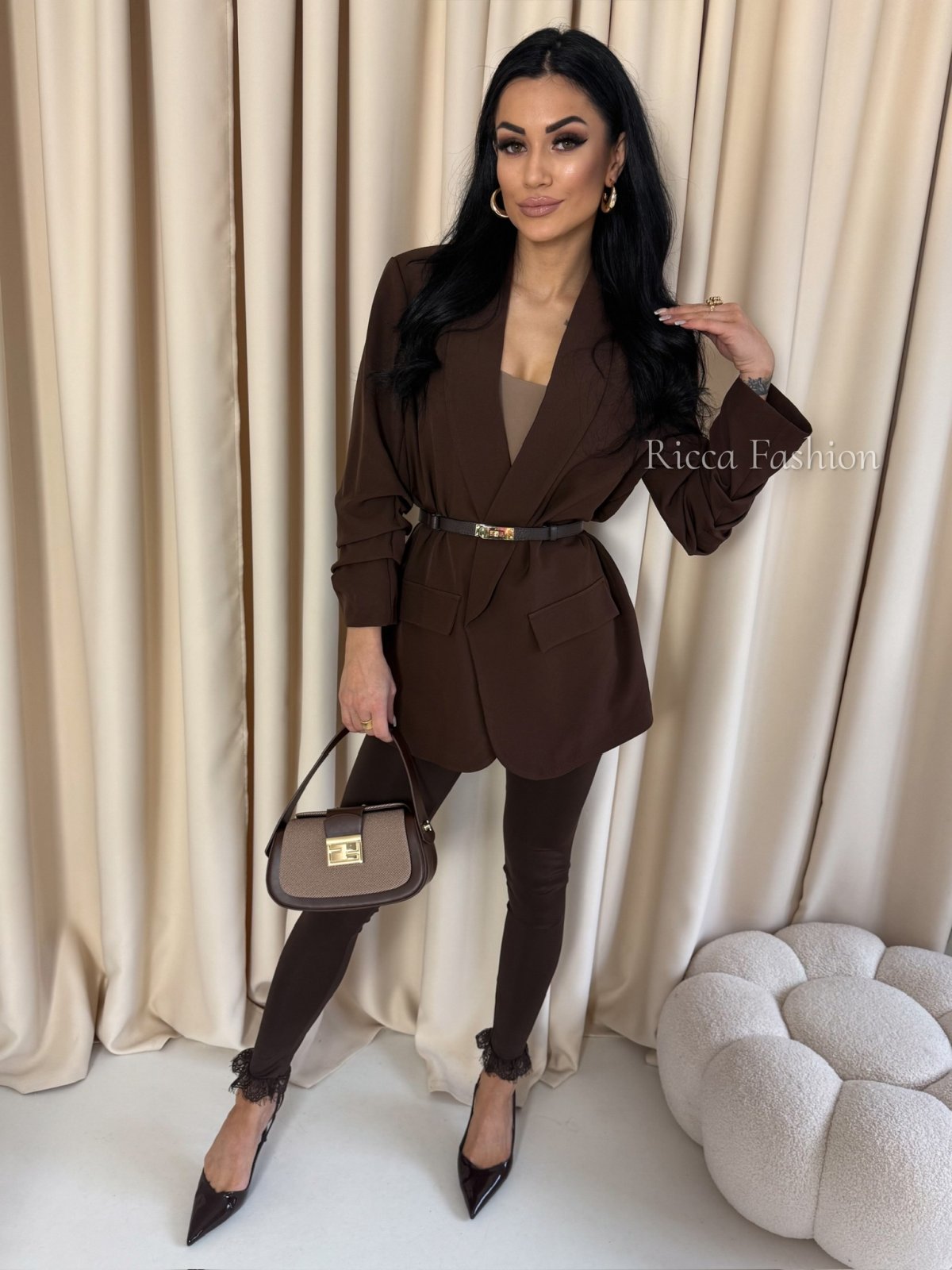 Pasek ze skóry naturalnej strukturalnej HERMY, chocolate