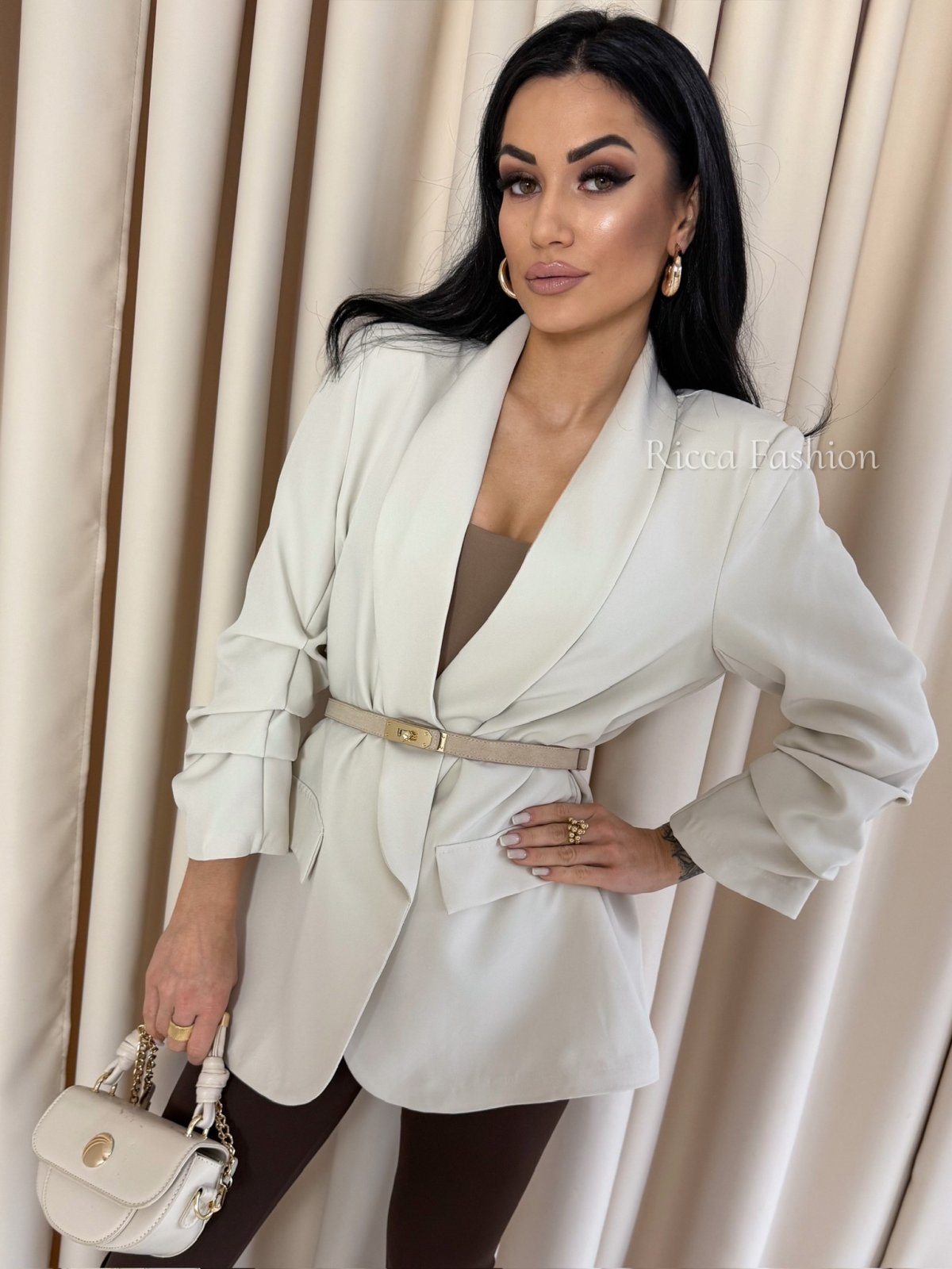 Pasek ze skóry naturalnej zamszowej HERMY, beige