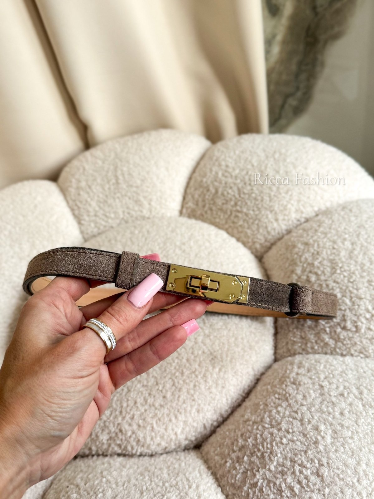 Pasek ze skóry naturalnej zamszowej HERMY, fango