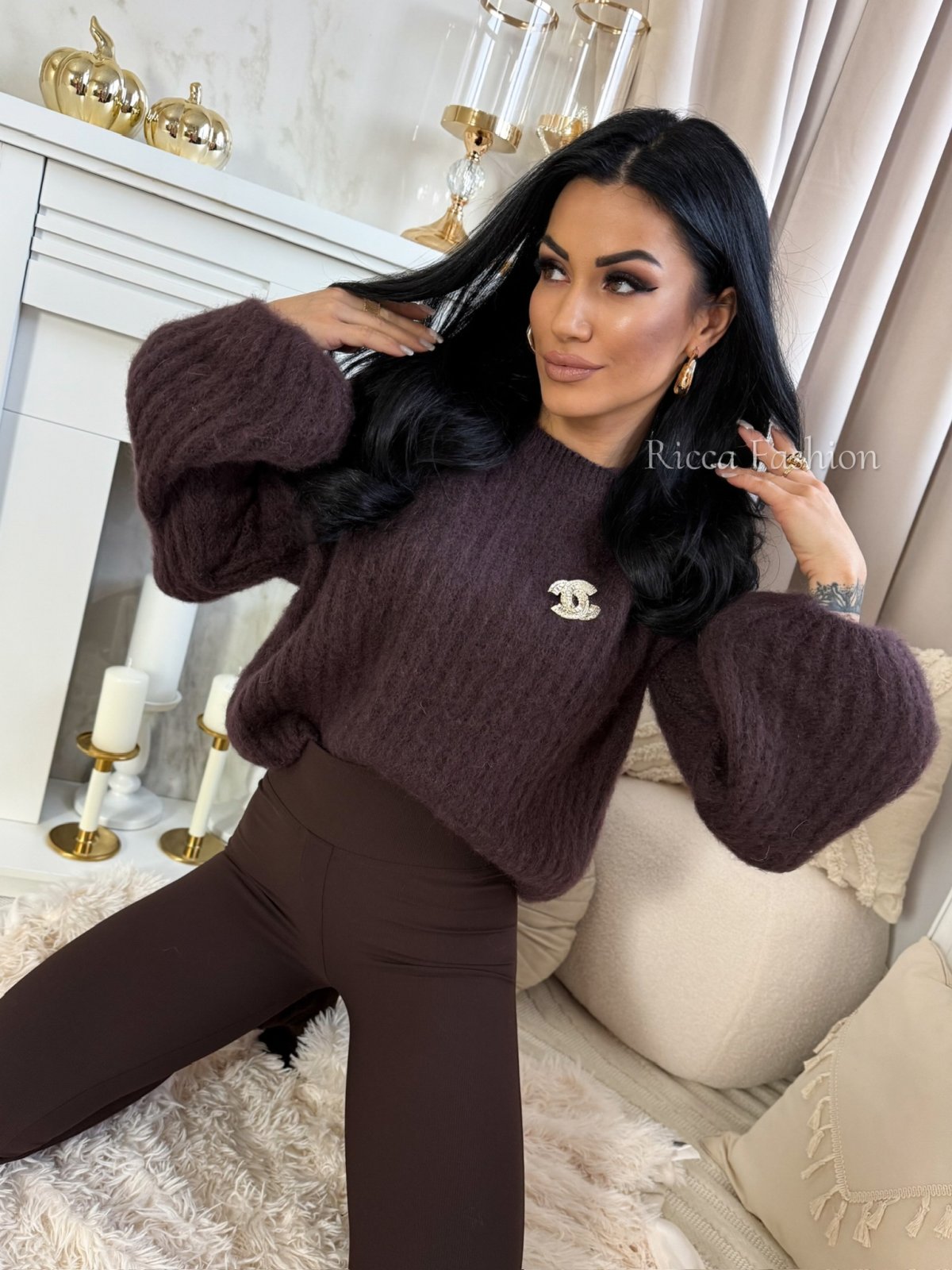 Sweterek 60% moher CALINNE, chocolate