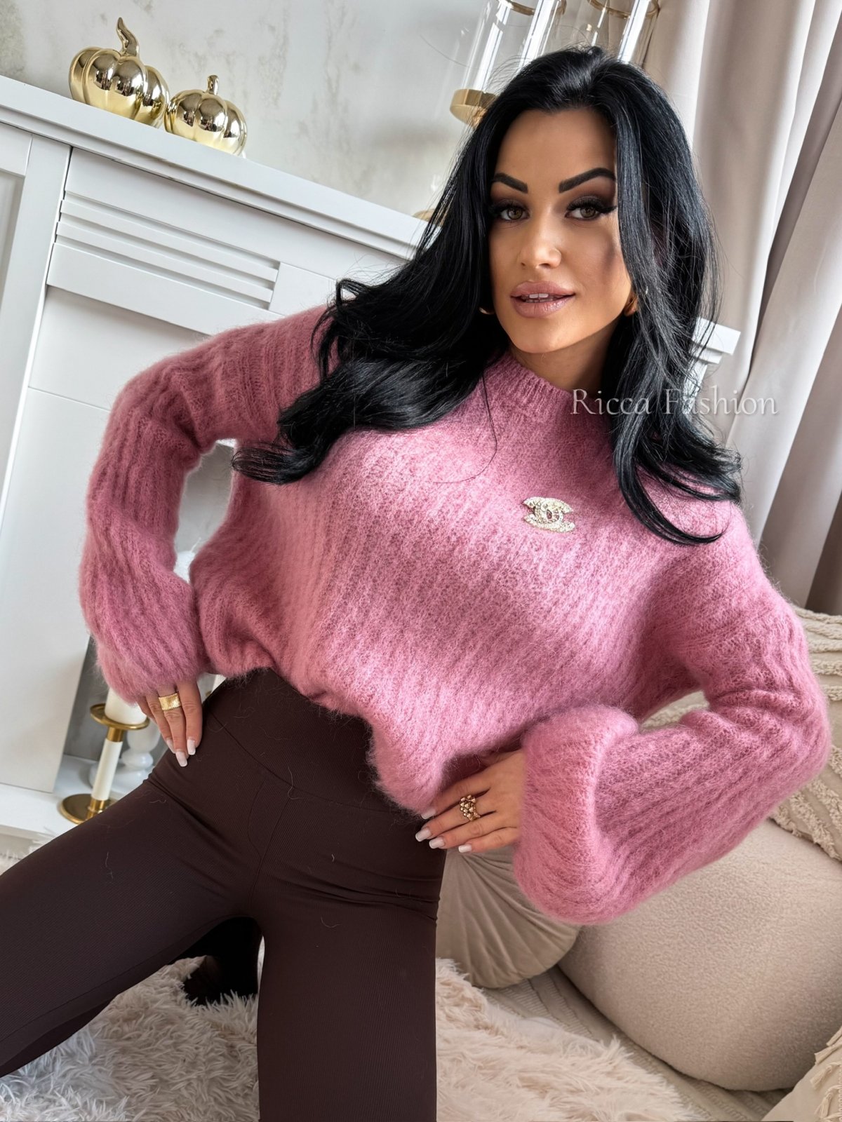 Sweterek 60% moher CALINNE, antyczny róż