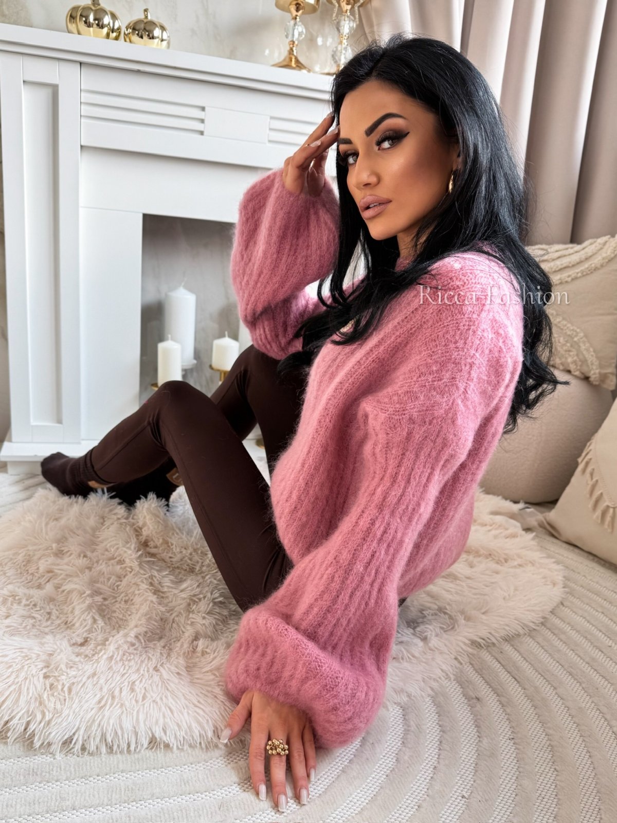 Sweterek 60% moher CALINNE, antyczny róż