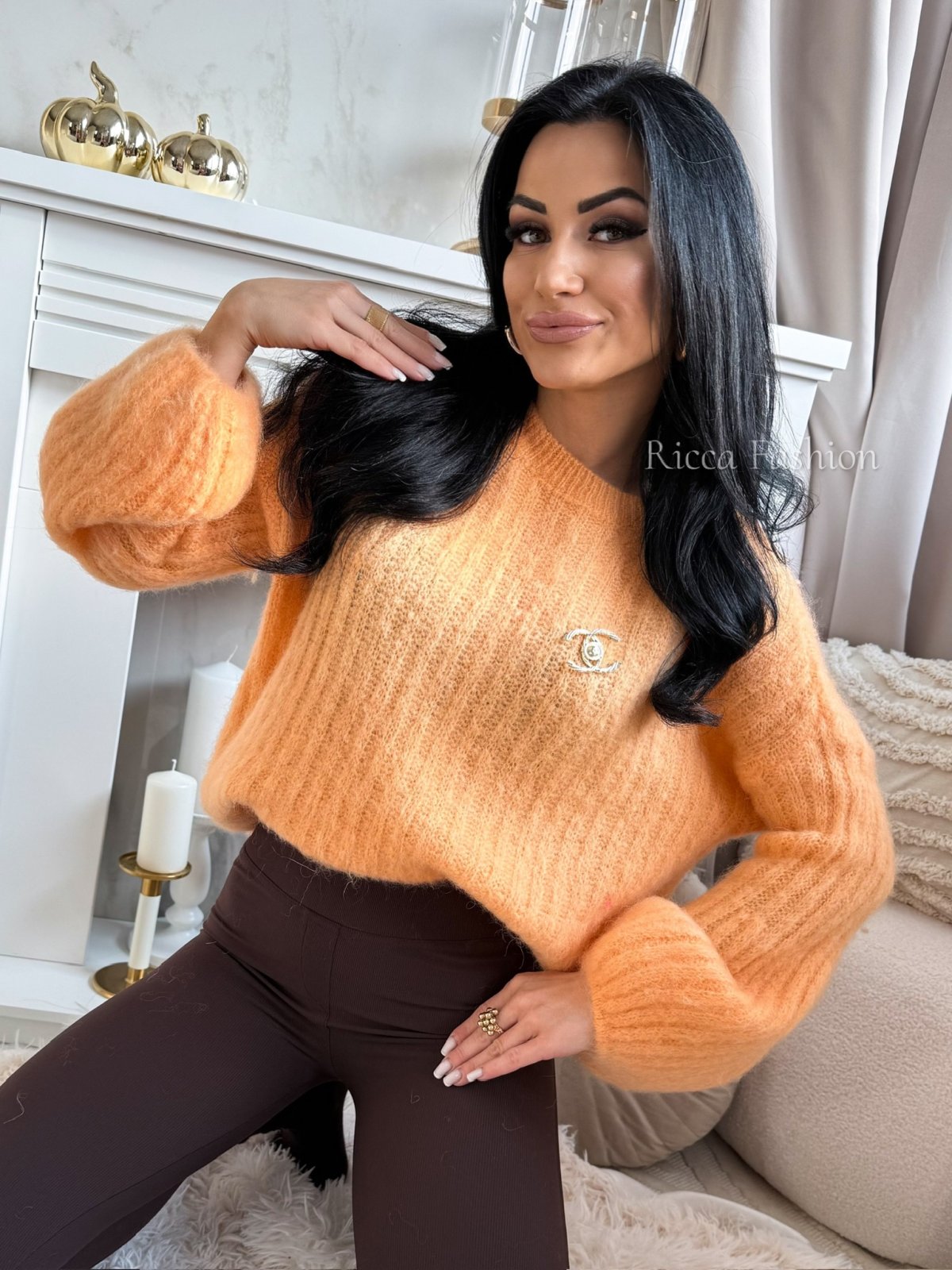 Sweterek 60% moher CALINNE, brzoskwinia