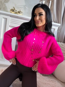 Sweterek 60% moher CALINNE, neon fuksja