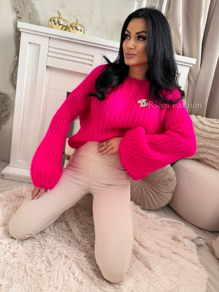 Sweterek 60% moher CALINNE, neon barbie