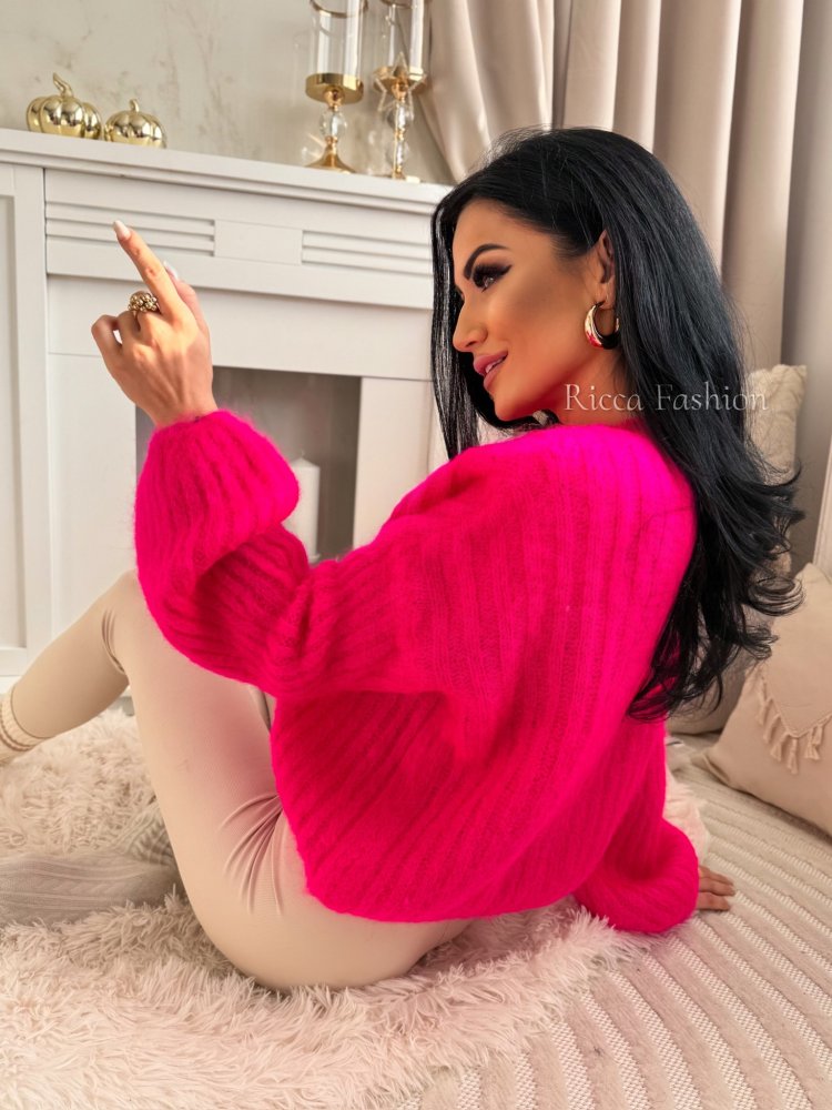 Sweterek 60% moher CALINNE, neon barbie