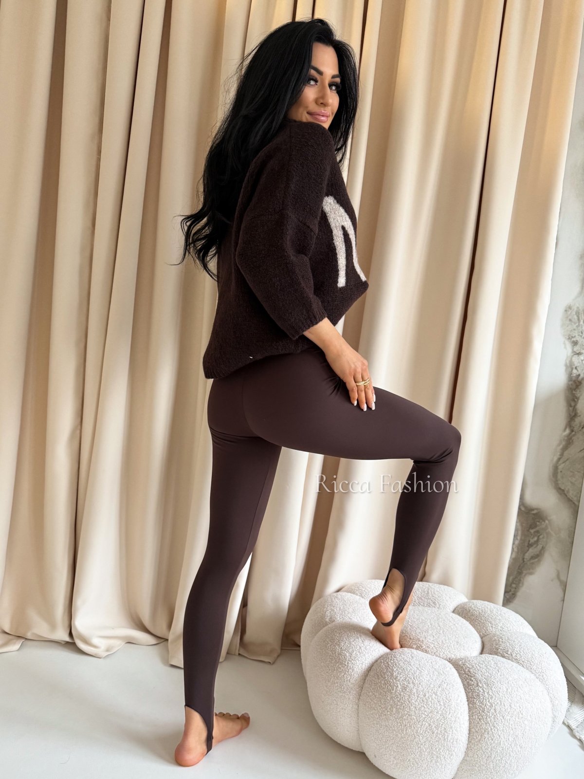 Legginsy ocieplane z zapiętkami CORIS, chocolate