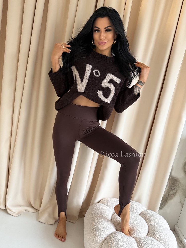 Legginsy ocieplane z zapiętkami CORIS, chocolate