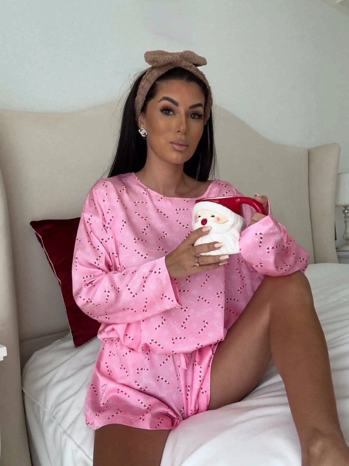 Piżama satynowa CHRISTMAS, różowa