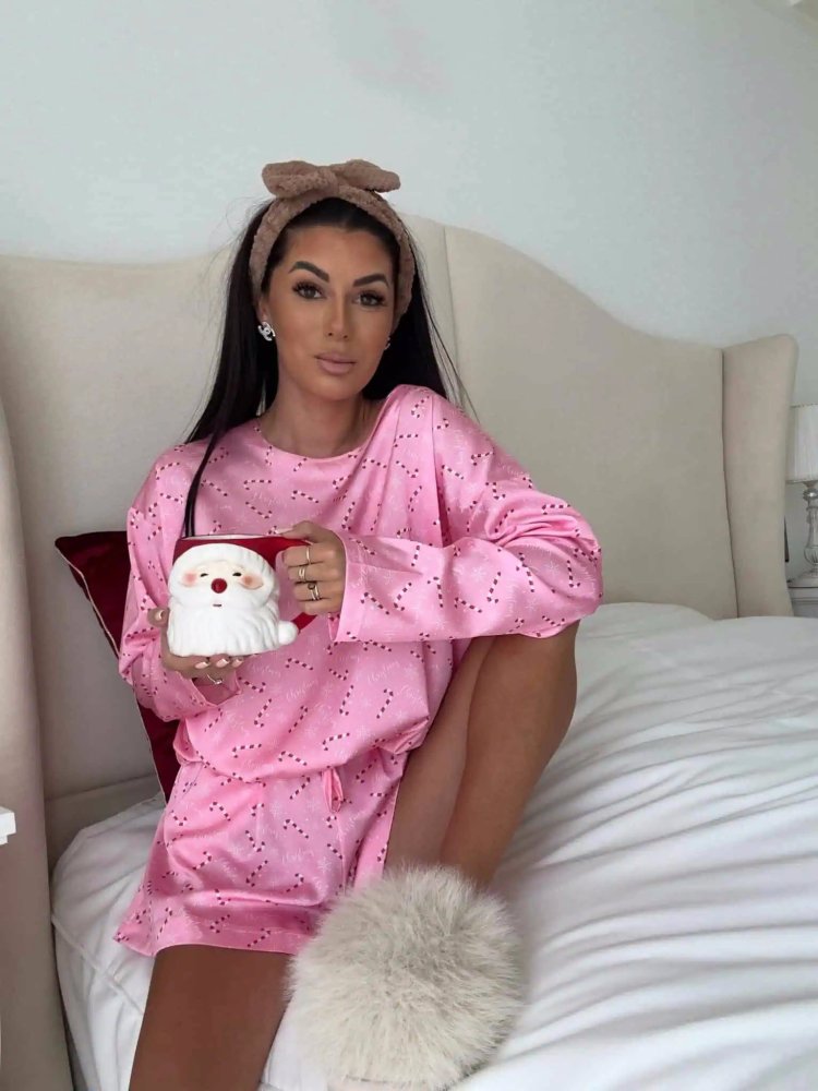 Piżama satynowa CHRISTMAS, różowa