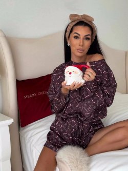 Piżama satynowa CHRISTMAS, czekolada