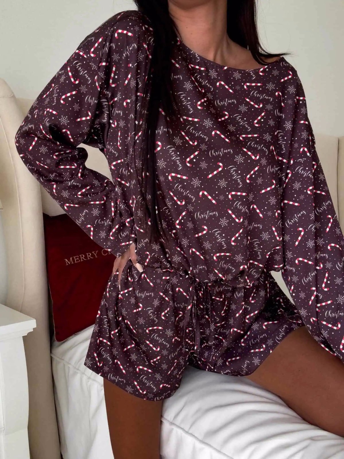 Piżama satynowa CHRISTMAS, czekolada