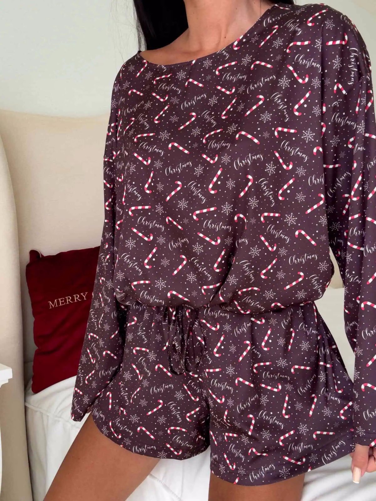 Piżama satynowa CHRISTMAS, czekolada