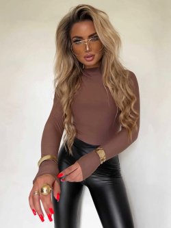 Bluzka SECOND SKIN, gładka/latte