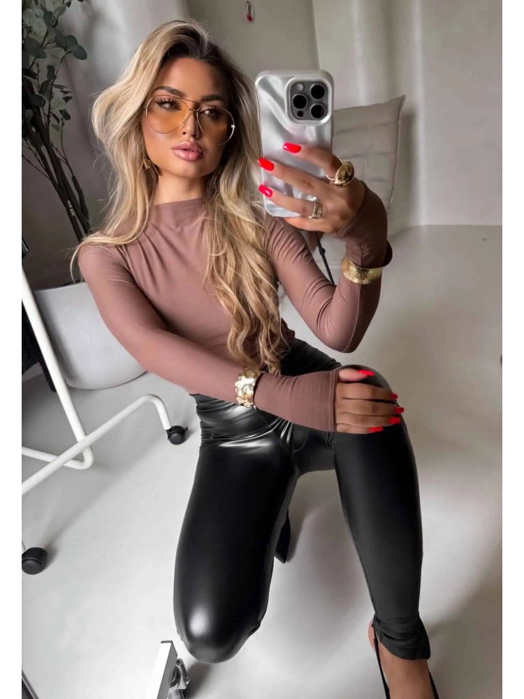 Bluzka SECOND SKIN, gładka/latte