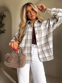 Koszula KRATA, szaro-beżowa