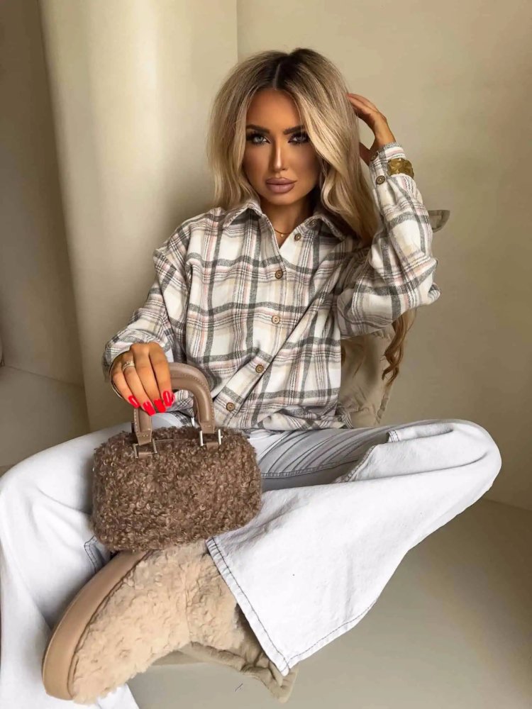 Koszula KRATA, szaro-beżowa