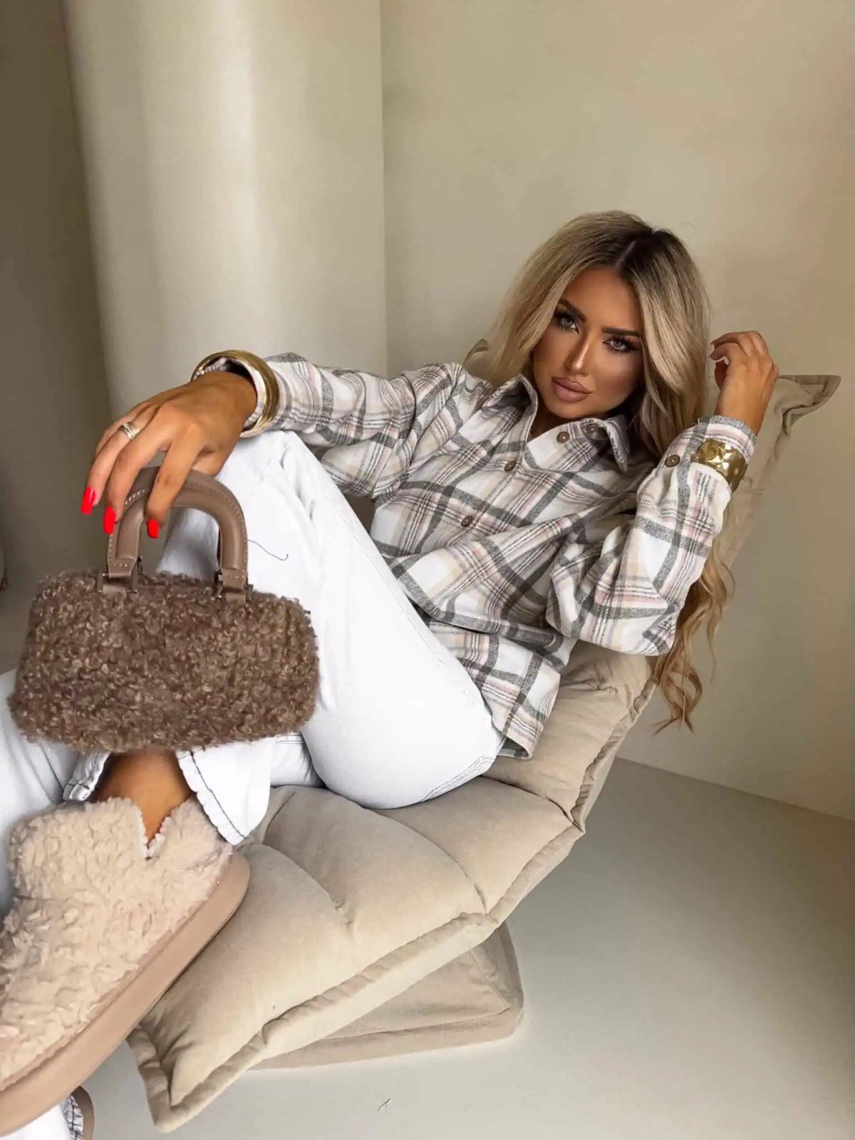 Koszula KRATA, szaro-beżowa