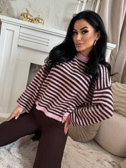 Sweter z wełną JELIS, pink/chocolate