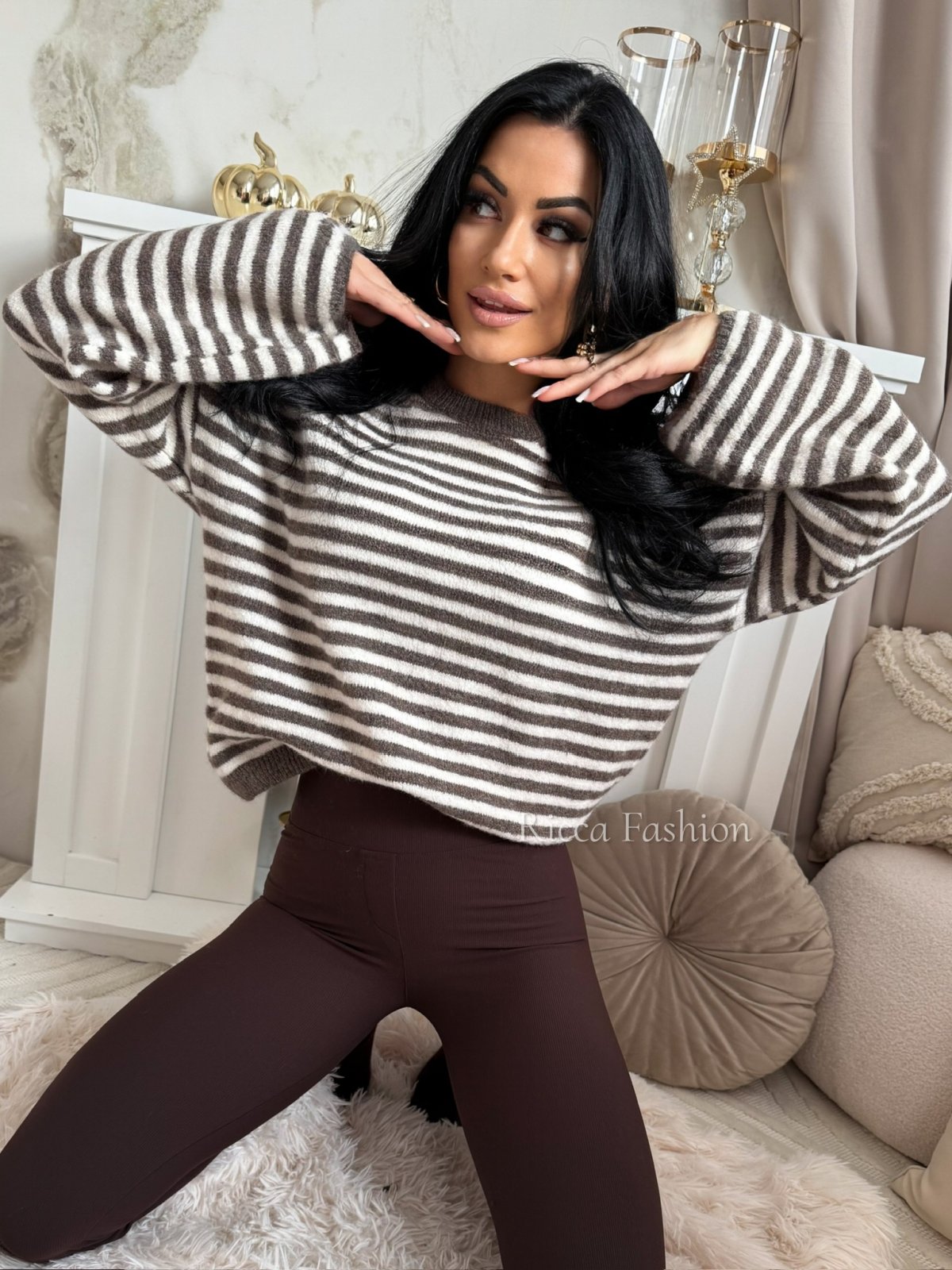 Sweter z wełną JELIS, beige/mocca